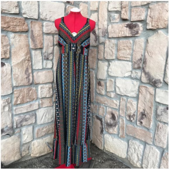 T. Tahari Tile Strip Print Maxi Dress NWT - Picture 2 of 8